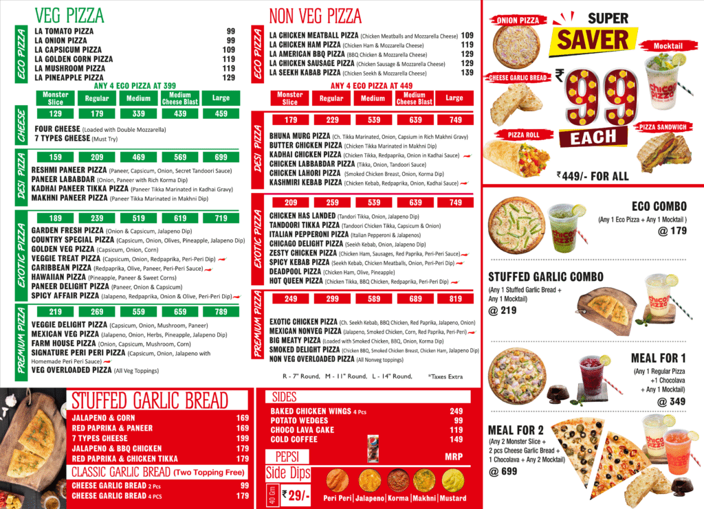 Chicago pizza menu