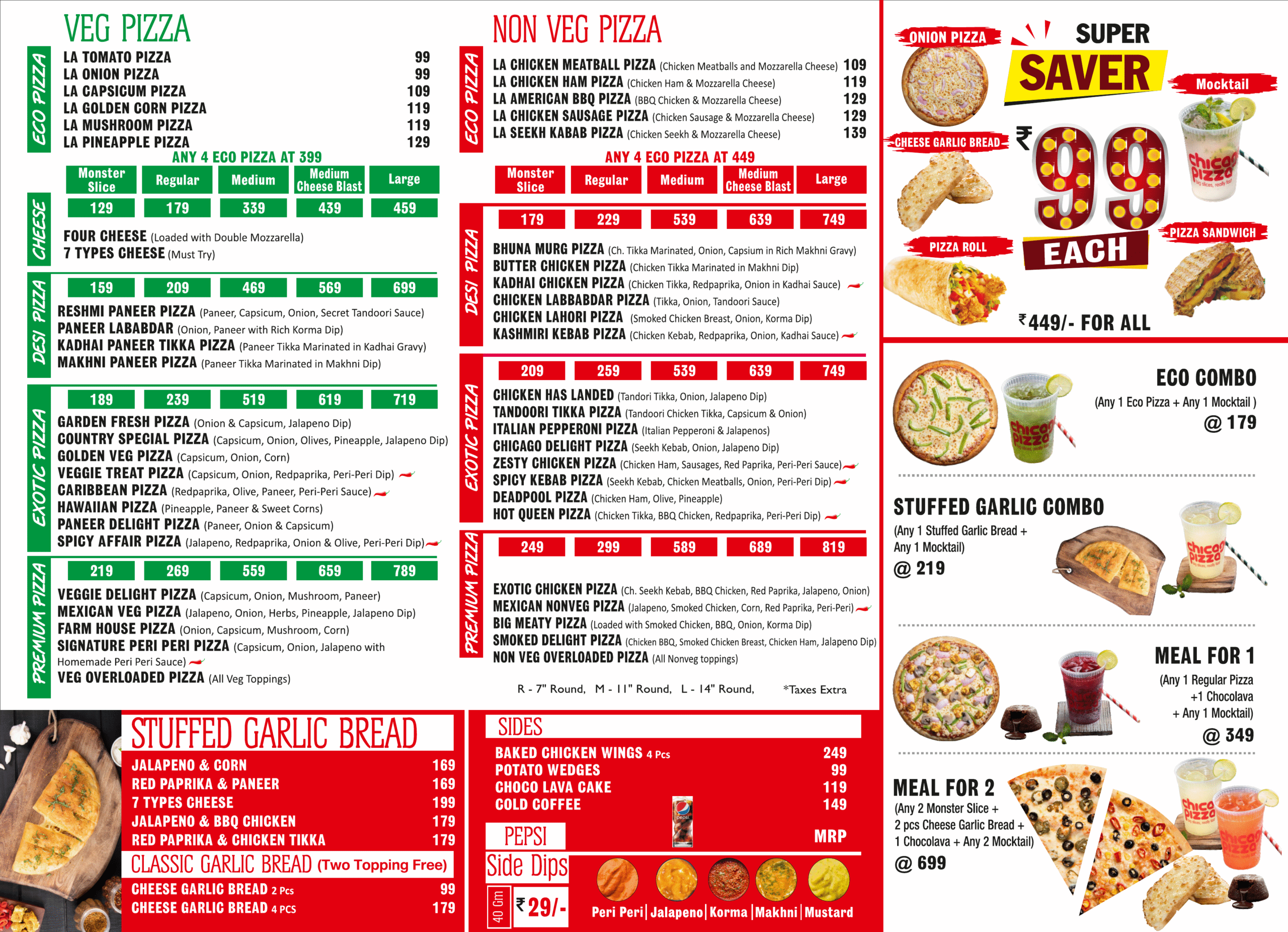 Chicago pizza menu