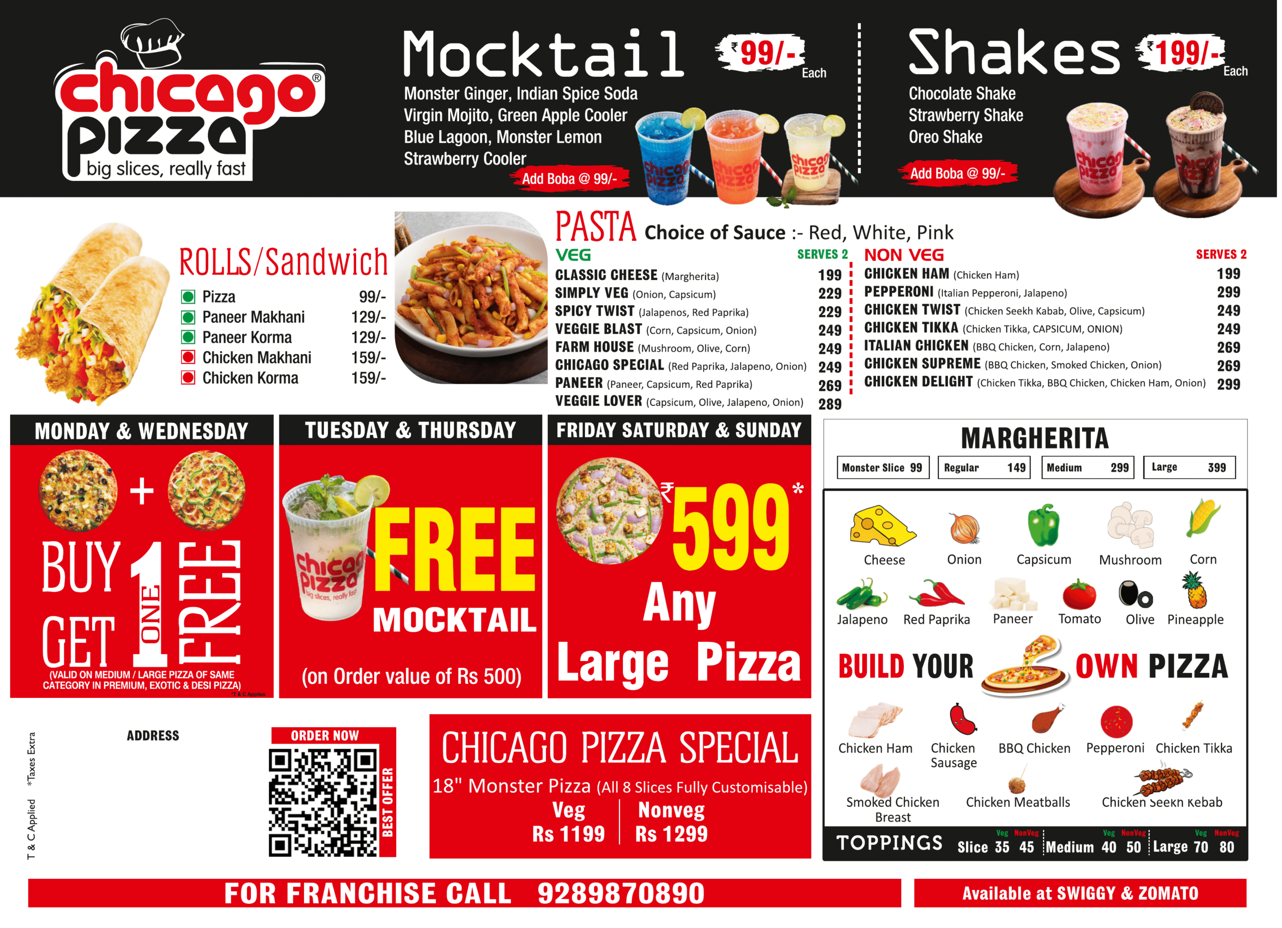 Chicago pizza menu
